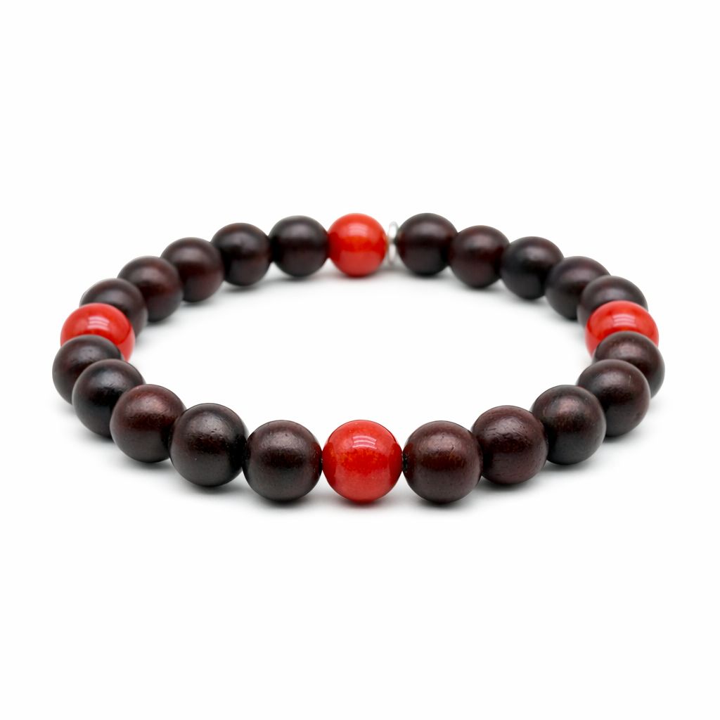 BRACCIALE LEGNO e CORALLO